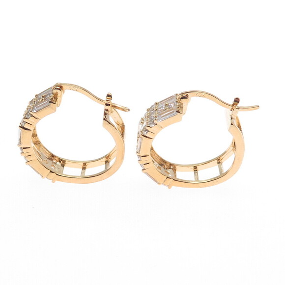 925 Sterling Silver Gold Plated Emerald & Round-Cut C Z Hoop Earrings - Picture 6 of 9